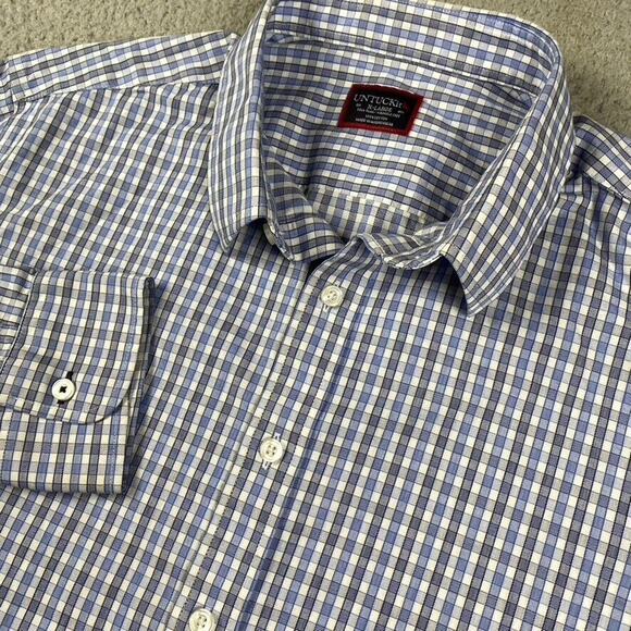 Untuckit Wrinkle Free Slim Fit Button Up Shirt Men's XLT Blue Plaid 100% Cotton - Picture 1 of 9
